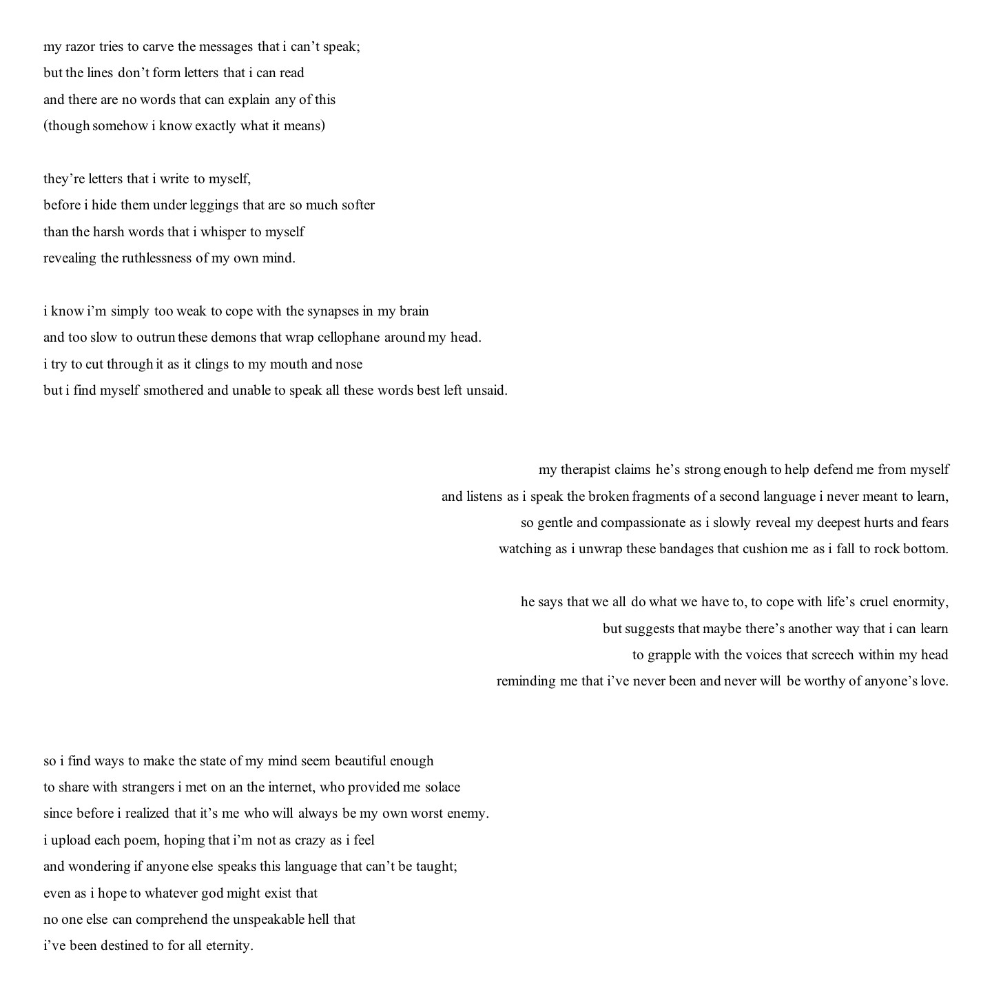 T/W: self harm (cutting)